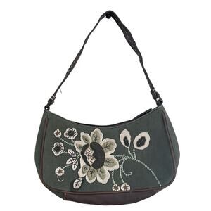 VTG Small Y2K 2000's Liz Claiborne Olive Green Purse  Felt/Beaded